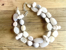 Load image into Gallery viewer, Head in the Clouds Statement Necklace, Big beaded jewelry, Double Strand white Necklace, Bib necklace, white bridesmaid wedding