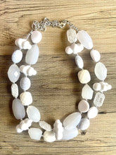 Load image into Gallery viewer, Head in the Clouds Statement Necklace, Big beaded jewelry, Double Strand white Necklace, Bib necklace, white bridesmaid wedding