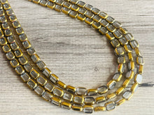 Load image into Gallery viewer, Gold Dipped beaded statement necklace, triple strand necklace, gray jewelry, glass jewelry, 3 chunky jewelry gray gold geometric statement