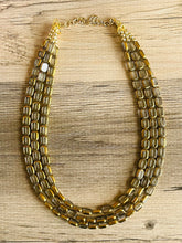 Load image into Gallery viewer, Gold Dipped beaded statement necklace, triple strand necklace, gray jewelry, glass jewelry, 3 chunky jewelry gray gold geometric statement