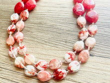 Load image into Gallery viewer, Cherry Red Chunky Statement Necklace Beaded Jewelry, red swirl jewelry bridesmaid bib wedding maroon silver clear resin
