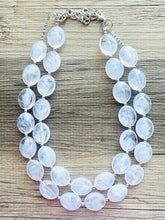 Load image into Gallery viewer, Cloudy with a Chance White Statement jewelry set, Chunky Beaded Necklace, white Jewelry Necklace beaded, white and silver necklace