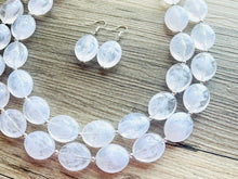 Load image into Gallery viewer, Cloudy with a Chance White Statement jewelry set, Chunky Beaded Necklace, white Jewelry Necklace beaded, white and silver necklace