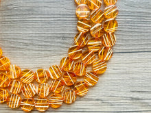 Load image into Gallery viewer, Crossed Paths Necklace, Orange Resin & White Necklace multi strand jewelry, big bib beaded chunky statement, bridesmaid necklace