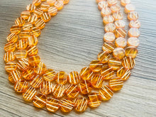 Load image into Gallery viewer, Crossed Paths Necklace, Orange Resin & White Necklace multi strand jewelry, big bib beaded chunky statement, bridesmaid necklace
