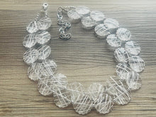 Load image into Gallery viewer, Cross Country Necklace, Clear Resin & White Necklace multi strand jewelry, big bib beaded chunky statement, bridesmaid necklace earrings