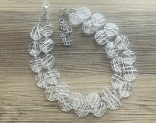 Load image into Gallery viewer, Cross Country Necklace, Clear Resin & White Necklace multi strand jewelry, big bib beaded chunky statement, bridesmaid necklace earrings