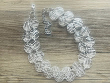 Load image into Gallery viewer, Cross Country Necklace, Clear Resin & White Necklace multi strand jewelry, big bib beaded chunky statement, bridesmaid necklace earrings