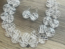 Load image into Gallery viewer, Cross Country Necklace, Clear Resin & White Necklace multi strand jewelry, big bib beaded chunky statement, bridesmaid necklace earrings