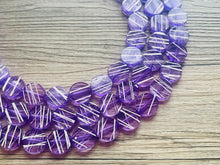 Load image into Gallery viewer, Crossed Paths Necklace, Purple Resin & White Necklace multi strand jewelry, big bib beaded chunky statement, bridesmaid necklace