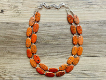 Load image into Gallery viewer, Paint splatter burnt orange Necklace, 2 Strand Statement Jewelry, orange Chunky bib bridesmaid everyday bubble jewelry earrings