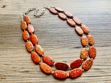Load image into Gallery viewer, Paint splatter burnt orange Necklace, 2 Strand Statement Jewelry, orange Chunky bib bridesmaid everyday bubble jewelry earrings