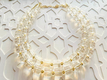 Load image into Gallery viewer, Acrylic Chunky Clear Crystal Statement Necklace, Everyday neutral jewelry, gold accents chunky bib resin acetate beaded geometric set
