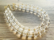 Load image into Gallery viewer, Acrylic Chunky Clear Crystal Statement Necklace, Everyday neutral jewelry, gold accents chunky bib resin acetate beaded geometric set