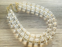 Load image into Gallery viewer, Acrylic Chunky Clear Crystal Statement Necklace, Everyday neutral jewelry, gold accents chunky bib resin acetate beaded geometric set