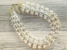 Load image into Gallery viewer, Acrylic Chunky Clear Crystal Statement Necklace, Everyday neutral jewelry, gold accents chunky bib resin acetate beaded geometric set
