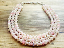 Load image into Gallery viewer, Blush Pink + Cream Statement Chunky Beaded Necklace, pink Jewelry, Spring Jewelry Necklace, light pink Necklace, baby light pink geometric