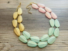 Load image into Gallery viewer, Pink & Green Ombré Chunky Statement Necklace, Big beaded jewelry, 2 Strand Statement Necklace, pink green jewelry gold