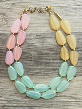 Load image into Gallery viewer, Pink & Green Ombré Chunky Statement Necklace, Big beaded jewelry, 2 Strand Statement Necklace, pink green jewelry gold