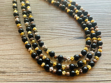 Load image into Gallery viewer, Rain Mist Extra Chunky Statement Necklace, black silver & gold beaded jewelry, Multi Strand Bib Beaded necklace black rosegold copper silver
