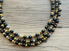 Load image into Gallery viewer, Rain Mist Extra Chunky Statement Necklace, black silver & gold beaded jewelry, Multi Strand Bib Beaded necklace black rosegold copper silver