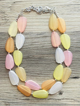 Load image into Gallery viewer, Sugar Cookie Sunset Statement Necklace, chunky bib beaded jewelry, cream blush orange white necklace, cream acrylic jewelry collar neutral