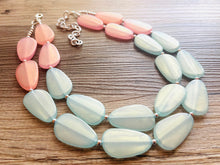 Load image into Gallery viewer, Pink & Green Statement Necklace, Multi-Strand, Double Layer Chunky Jewelry, pink green jewelry, beaded necklace, green necklace, blush pink