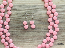 Load image into Gallery viewer, Blush Pink Double Statement Necklace, Chunky Jewelry Big Beaded Necklace, light pink Necklace, baby pink Jewelry bubble Earrings