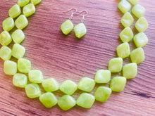 Load image into Gallery viewer, Lime Green Double Statement Necklace, Chunky Jewelry Big Beaded Necklace, sunshine neon green Necklace, earrings Jewelry Geometric set