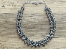 Load image into Gallery viewer, CHECKMATE I Couldn’t Lose Necklace, Black & White Statement Necklace, multi strand jewelry, big beaded chunky statement necklace, neutral