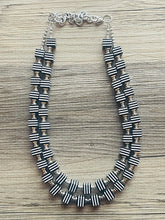 Load image into Gallery viewer, CHECKMATE I Couldn’t Lose Necklace, Black & White Statement Necklace, multi strand jewelry, big beaded chunky statement necklace, neutral