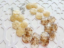 Load image into Gallery viewer, Champagne Crackle & Brown Chunky Statement Necklace, Big beaded jewelry, light brown chunky champagne jewelry, beaded earrings big bead