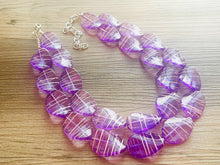 Load image into Gallery viewer, Textured Purple Statement Necklace, Big Beaded necklace, chunky beaded necklace wedding, lavender jewelry, white striped jewelry