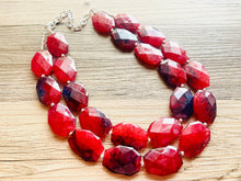 Load image into Gallery viewer, Navy Blue & Cherry Red Statement Necklace Jewelry Set, Chunky Jewelry Big Beaded Double Strand Necklace, dark blue cherry Jewelry Set
