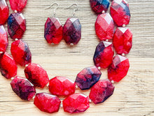 Load image into Gallery viewer, Navy Blue & Cherry Red Statement Necklace Jewelry Set, Chunky Jewelry Big Beaded Double Strand Necklace, dark blue cherry Jewelry Set