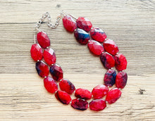 Load image into Gallery viewer, Navy Blue & Cherry Red Statement Necklace Jewelry Set, Chunky Jewelry Big Beaded Double Strand Necklace, dark blue cherry Jewelry Set