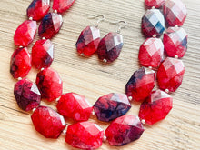 Load image into Gallery viewer, Navy Blue & Cherry Red Statement Necklace Jewelry Set, Chunky Jewelry Big Beaded Double Strand Necklace, dark blue cherry Jewelry Set