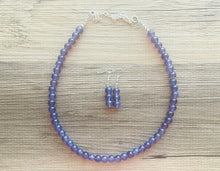 Load image into Gallery viewer, Grape Glass Sparkle Statement Necklace, Chunky 1 Strand Jewelry, purple necklace silver necklace, dark purple eggplant bib necklace