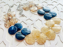 Load image into Gallery viewer, Champagne Crackle Navy Blue & Brown Chunky Statement Necklace, Big beaded jewelry, light brown chunky champagne jewelry, earrings bead