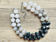 Load image into Gallery viewer, Black White & Gray Big Bead Necklace, Statement Jewelry, neutral silver Chunky bib, bridesmaids necklace, wedding necklace, bridal