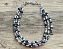 Load image into Gallery viewer, CHECKMATE I Couldn’t Lose Necklace, Black & White Statement Necklace, multi strand jewelry, big beaded chunky statement necklace, neutral