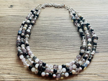 Load image into Gallery viewer, CHECKMATE I Couldn’t Lose Necklace, Black & White Statement Necklace, multi strand jewelry, big beaded chunky statement necklace, neutral
