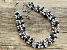 Load image into Gallery viewer, CHECKMATE I Couldn’t Lose Necklace, Black & White Statement Necklace, multi strand jewelry, big beaded chunky statement necklace, neutral