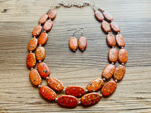 Load image into Gallery viewer, Paint splatter burnt orange Necklace, 2 Strand Statement Jewelry, orange Chunky bib bridesmaid everyday bubble jewelry earrings