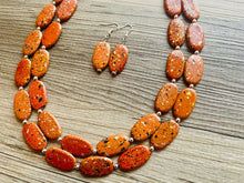 Load image into Gallery viewer, Paint splatter burnt orange Necklace, 2 Strand Statement Jewelry, orange Chunky bib bridesmaid everyday bubble jewelry earrings