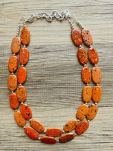 Load image into Gallery viewer, Paint splatter burnt orange Necklace, 2 Strand Statement Jewelry, orange Chunky bib bridesmaid everyday bubble jewelry earrings