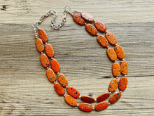 Load image into Gallery viewer, Paint splatter burnt orange Necklace, 2 Strand Statement Jewelry, orange Chunky bib bridesmaid everyday bubble jewelry earrings