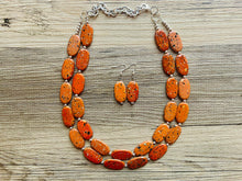 Load image into Gallery viewer, Paint splatter burnt orange Necklace, 2 Strand Statement Jewelry, orange Chunky bib bridesmaid everyday bubble jewelry earrings