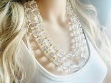 Load image into Gallery viewer, Acrylic Chunky Clear Crystal Statement Necklace, Everyday neutral jewelry, gold accents chunky bib resin acetate beaded geometric set