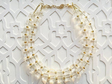 Load image into Gallery viewer, Acrylic Chunky Clear Crystal Statement Necklace, Everyday neutral jewelry, gold accents chunky bib resin acetate beaded geometric set